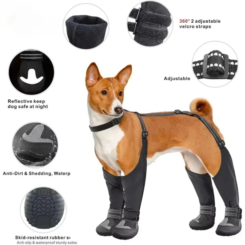 Dog Suspender Boots Tall Dog Boots Anti-Slip&Fall Waterproof Dog Shoes